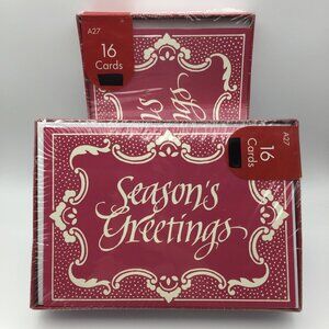 Set of 2 Packs 16 Seasons Greetings Red Holiday Greeting Cards White Envelopes